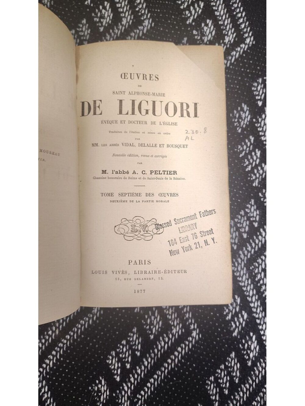1877 Oeuvres de St Alphonse de Liguori Tome VII Antique French Catholic Book